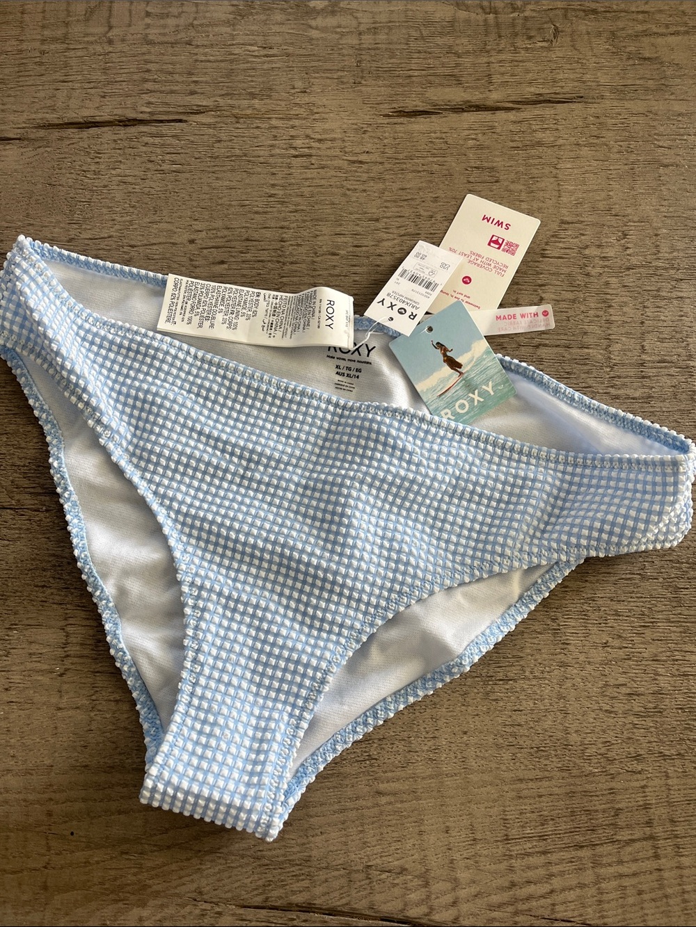 Roxy Baby Blue Gingham Bikini Bottoms XL